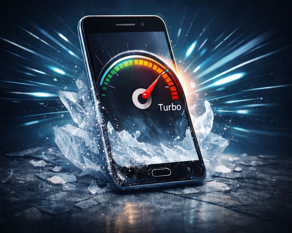 Smartphone representando aumento de velocidade e melhor desempenho do celular